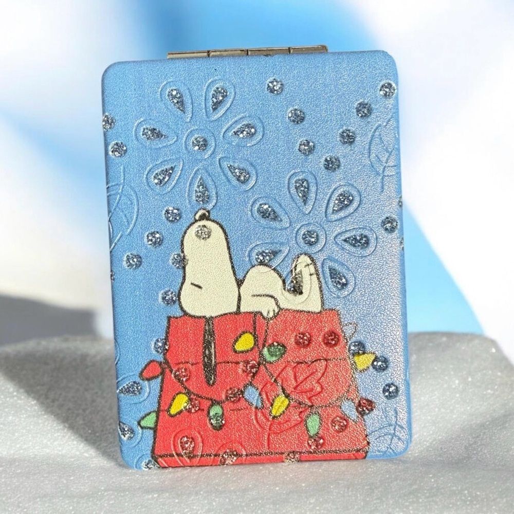 White Dog With a Big Black Nose, Blue and Red Decorative Compact Mirror